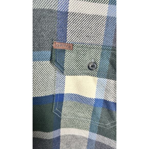 Orvis Heavyweight Flannel Shirt Shacket Pockets Green & Blue Plaid Size XL - Picture 11 of 12